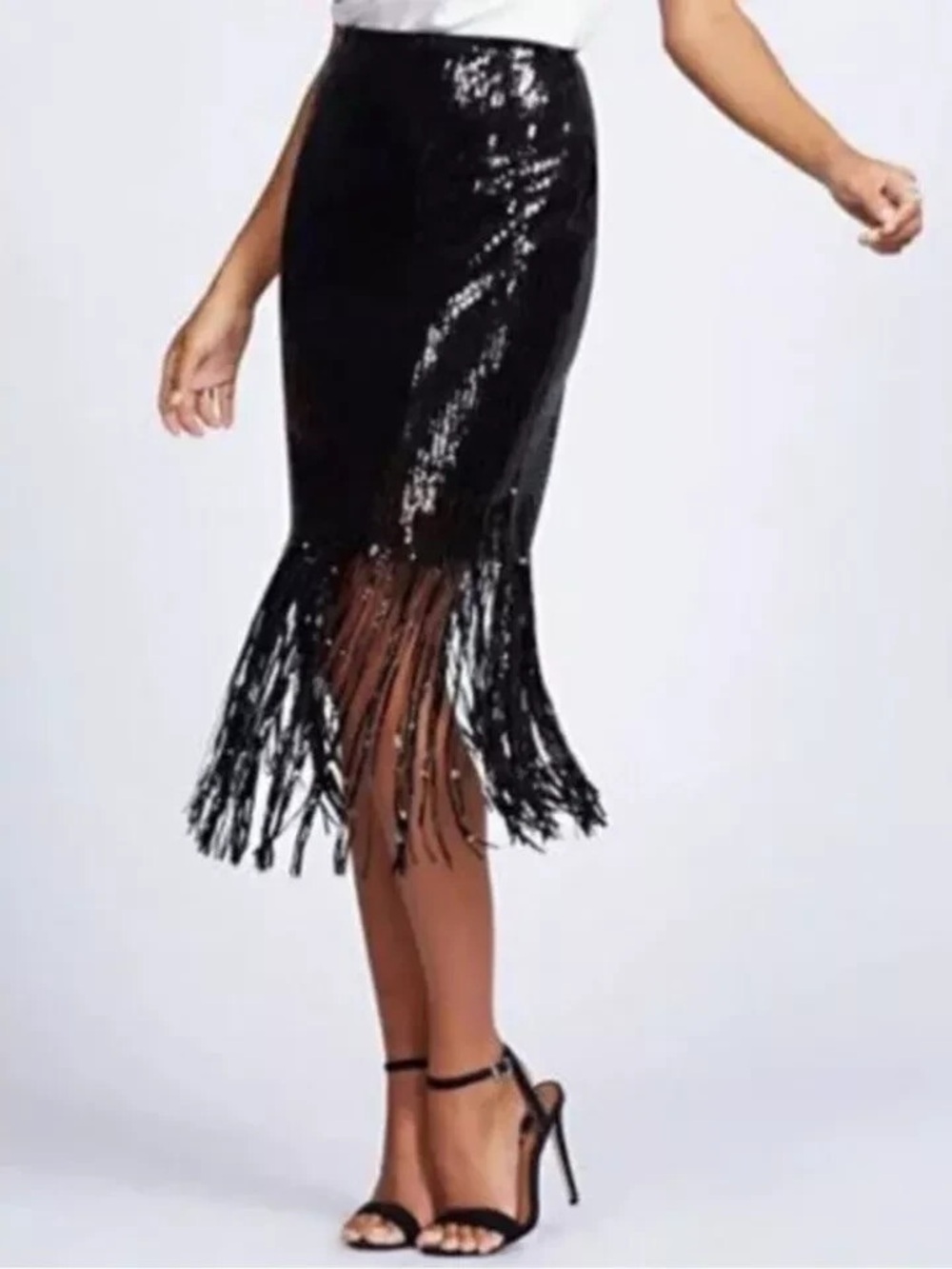 Gabrielle Union for NY&CO Black Sequin Fringe Skirt